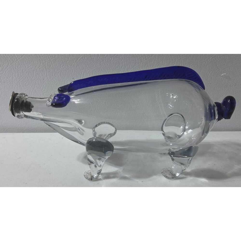 Vintage Glass Pig Decanter With Pull Cork Nose Gin Flask Scandinavian